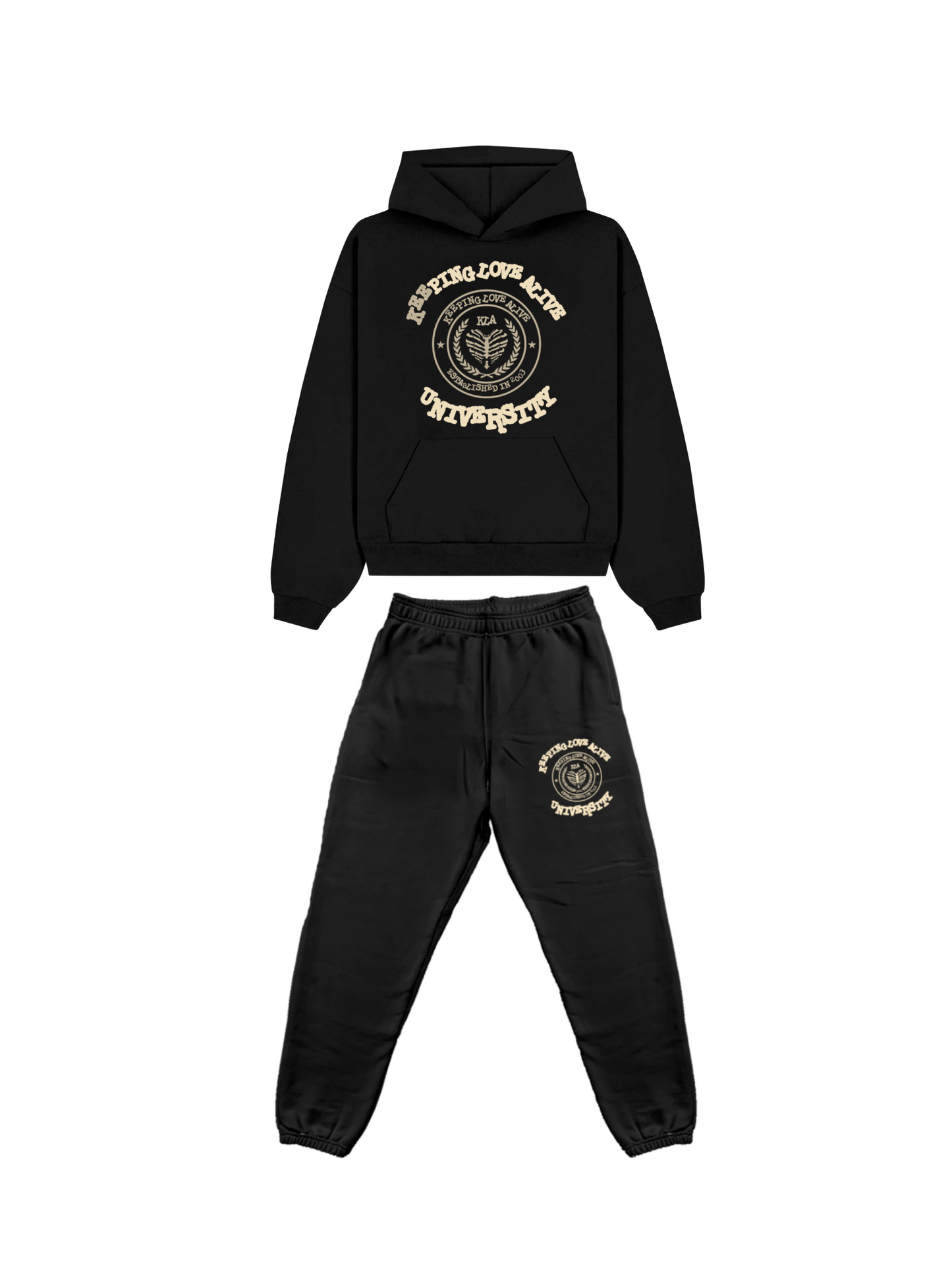 BLACK/CREAM UNIVERSITY SWEATSUIT